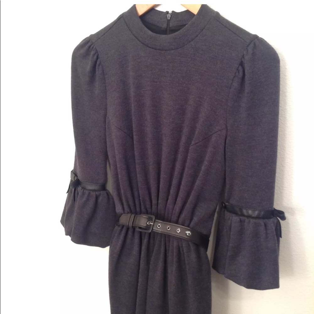 Andrew GN Dress Wool Bell Sleeve Pleated Shift - Picture 6 of 8